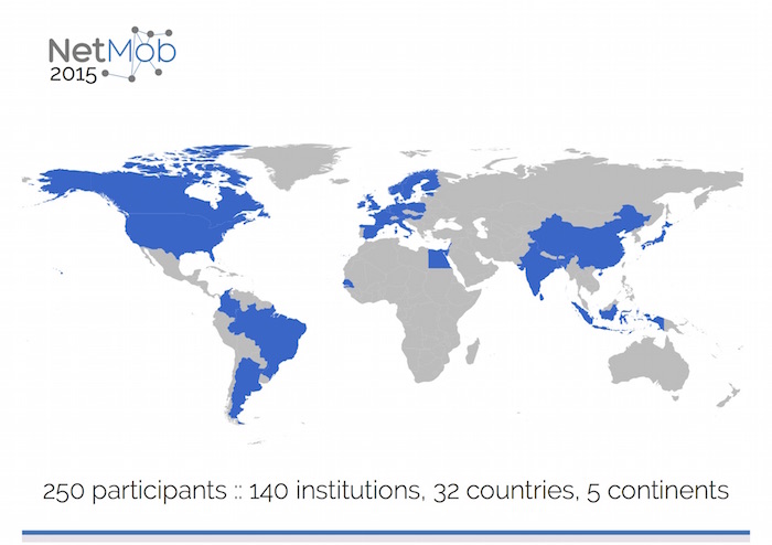 Map of the different countries of the Netmob 2015 participants